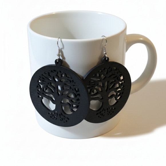 Tree of life earrings, Wooden drop earrings, Tree of life, Tree of life wooden - Picture 3 of 12